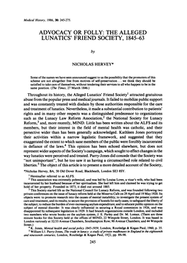 Advocacy Or Folly: the Alleged Lunatics' Friend Society, 1845-63