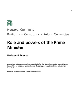 Role and Powers of the Prime Minister
