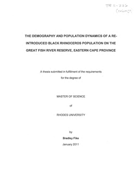 Introduced Black Rhinoceros Population on the Great Fish River Reserve, Eastern