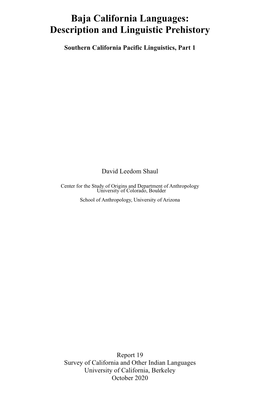 Baja California Languages: Description and Linguistic Prehistory