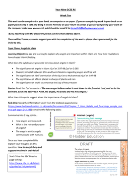 Year Nine GCSE RS Week