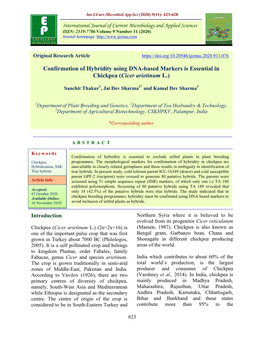 Confirmation of Hybridity Using DNA-Based Markers Is Essential in Chickpea (Cicer Arietinum L.)