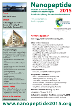 Nanopeptide 2015 Glasgow, March 2 - 4, 2015 Registration Form Complete and Return To: Dr
