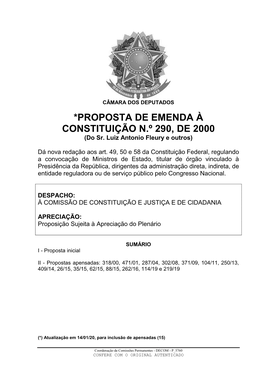*PROPOSTA DE EMENDA À CONSTITUIÇÃO N.º 290, DE 2000 (Do Sr