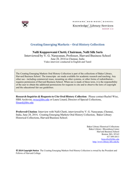 Creating Emerging Markets – Oral History Collection Nalli