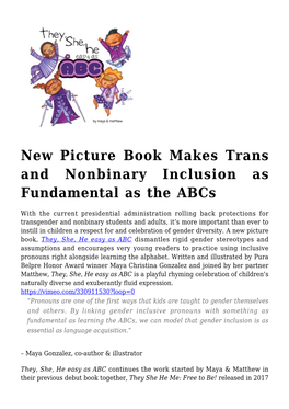 New Picture Book Makes Trans and Nonbinary Inclusion As Fundamental As the Abcs
