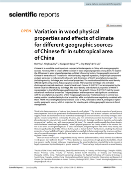 Variation in Wood Physical Properties and Effects of Climate for Different