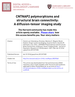 CNTNAP2 Polymorphisms and Structural Brain Connectivity: a Diffusion-Tensor Imaging Study