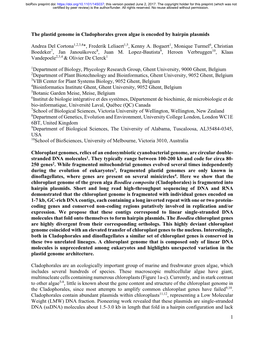 The Plastid Genome in Cladophorales Green Algae Is Encoded by Hairpin Plasmids