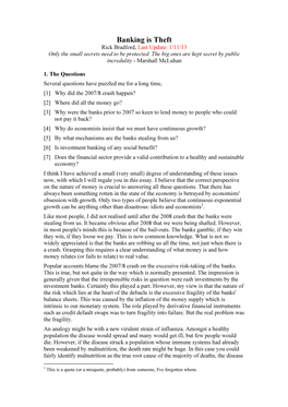 Banking Is Theft Rick Bradford, Last Update: 1/11/13 Only the Small Secrets Need to Be Protected