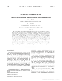 On Sverdrup Discontinuities and Vortices in the Southwest Indian Ocean