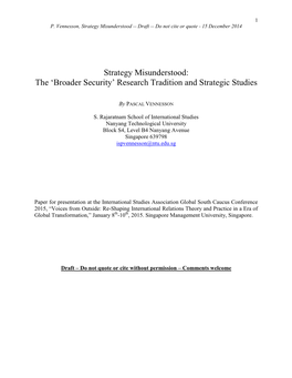 Strategy Misunderstood: the „Broader Security‟ Research Tradition and Strategic Studies