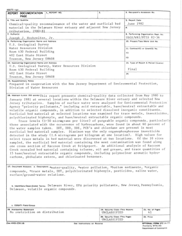 Chemical-Quality Reconnaissance of the Water and Surficial Bed Material in the Delaware River Estuary and Adjacent New Jersey Tributaries, 1980-81