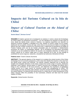 Impacto Del Turismo Cultural En La Isla De Chiloé Impact of Cultural Tourism on the Island of Chiloé Baeza, Correa