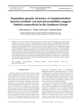 Population Genetic Structure of Lepidonotothen Larseni Revisited: Cyb and Microsatellites Suggest Limited Connectivity in the Southern Ocean