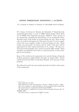 AFFINE THREEFOLDS ADMITTING Ga-ACTIONS R.V. Gurjar, M. Koras