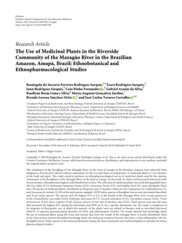 Research Article the Use of Medicinal Plants in the Riverside Community