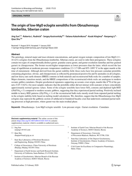 The Origin of Low-Mgo Eclogite Xenoliths from Obnazhennaya