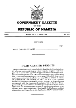 Government Gazette Republic of Namibia