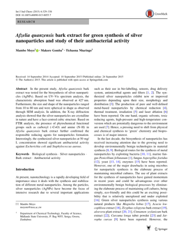 Afzelia Quanzensis Bark Extract for Green Synthesis of Silver Nanoparticles and Study of Their Antibacterial Activity