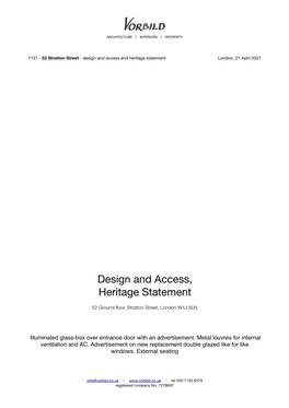 1131 - 52 Stratton Street - Design and Access and Heritage Statement London, 21 April 2021