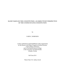 Rand Takes on the Constitution: an Objectivist Perspective of the United States Constitution