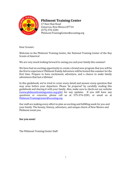 Philmont Training Center 17 Deer Run Road Cimarron, New Mexico 87714 (575) 376-2281 Philmont.Trainingcenter@Scouting.Org