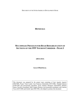 Honduras Multiphase Program for Road Rehabilitation of Sections of the Ppp Tourism Corridor - Phase I (Ho-L1013)