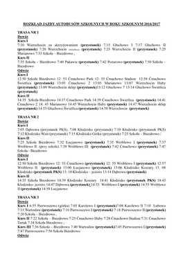 Rozkład Jazdy Autobusów Szkolnych W Roku Szkolnym 2016/2017