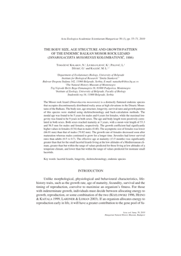 The Body Size, Age Structure and Growth Pattern of the Endemic Balkan Mosor Rock Lizard (Dinarolacerta Mosorensis Kolombatović, 1886)