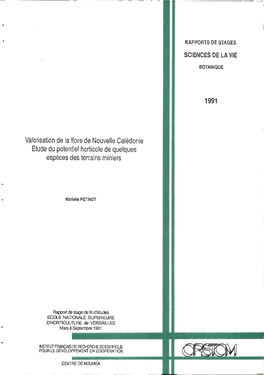 Valorisation De La Flore De Nouvelle Calédonie Etude Du Potentiel Horticole De Quelques Espèces Des Terrains Miniers