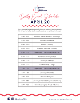 Daily Event Schedule APRIL 20