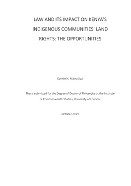 Law and Policy and Its Impact on Kenya's Indigenous Communities' Land Rights
