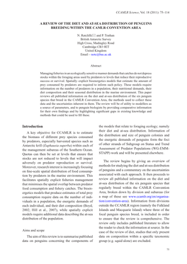 Introduction the Models That Relate to Foraging Ecology; Namely Their Diet and At-Sea Distribution