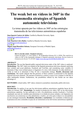 The Weak Bet on Videos in 360º in the Transmedia Strategies of Spanish Autonomic Televisions