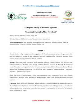 Estrogenic Activity of Humulus Lupulus L