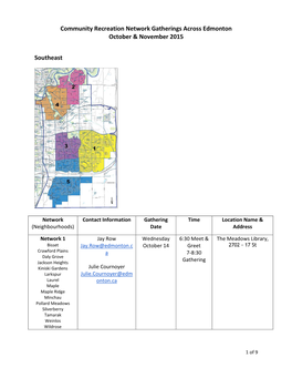 Community Recreation Network Gatherings Across Edmonton October & November 2015