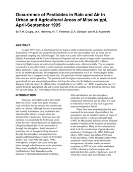 Occurrence of Pesticides in Rain and Air in Urban and Agricultural Areas of Mississippi, April-September 1995