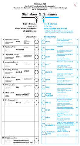 Stimmzettel 2017 Wahlkreis 12