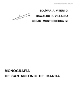 Monografía De San Antonio De Ibarra Ediciones Iadap Instituto Andino De Artes Populares Del Convenio Añores Bello