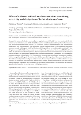 Effect of Different Soil and Weather Conditions on Efficacy, Selectivity and Dissipation of Herbicides in Sunflower