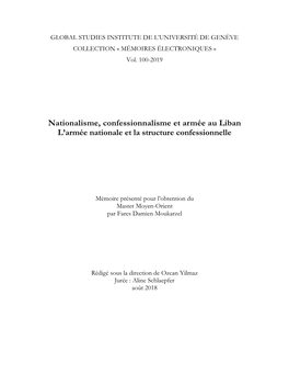 Nationalisme, Confessionnalisme Et Armée Au Liban L'armée Nationale