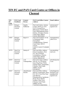 TIN FC and PAN Card Centre Or Offices in Chennai