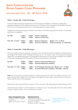Sakya Changlochen Ling Dechen Summer Course Programme
