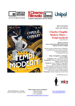 Charles Chaplin Modern Times – Tempi Moderni (USA/1936, 87’)