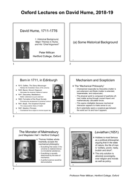 Oxford Lectures on David Hume, 2018-19