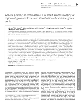 Genetic Profiling of Chromosome 1 in Breast Cancer: Mapping of Regions of Gains and Losses and Identification of Candidate Genes on 1Q