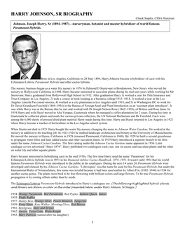 HARRY JOHNSON, SR BIOGRAPHY Chuck Staples, CSSA Historian