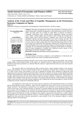 Saudi Journal of Economics and Finance (SJEF) ISSN 2523-9414 (Print) Abbreviated Title: Saudi J