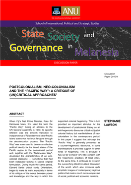 Postcolonialism, Neo-Colonialism and the “Pacific Way”: a Critique of (Un)Critical Approaches1